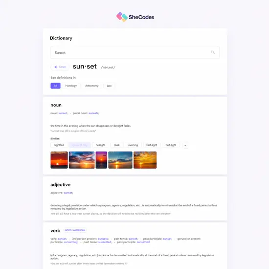 Snippet of the Dictionary Project developed by Patricia Pereira